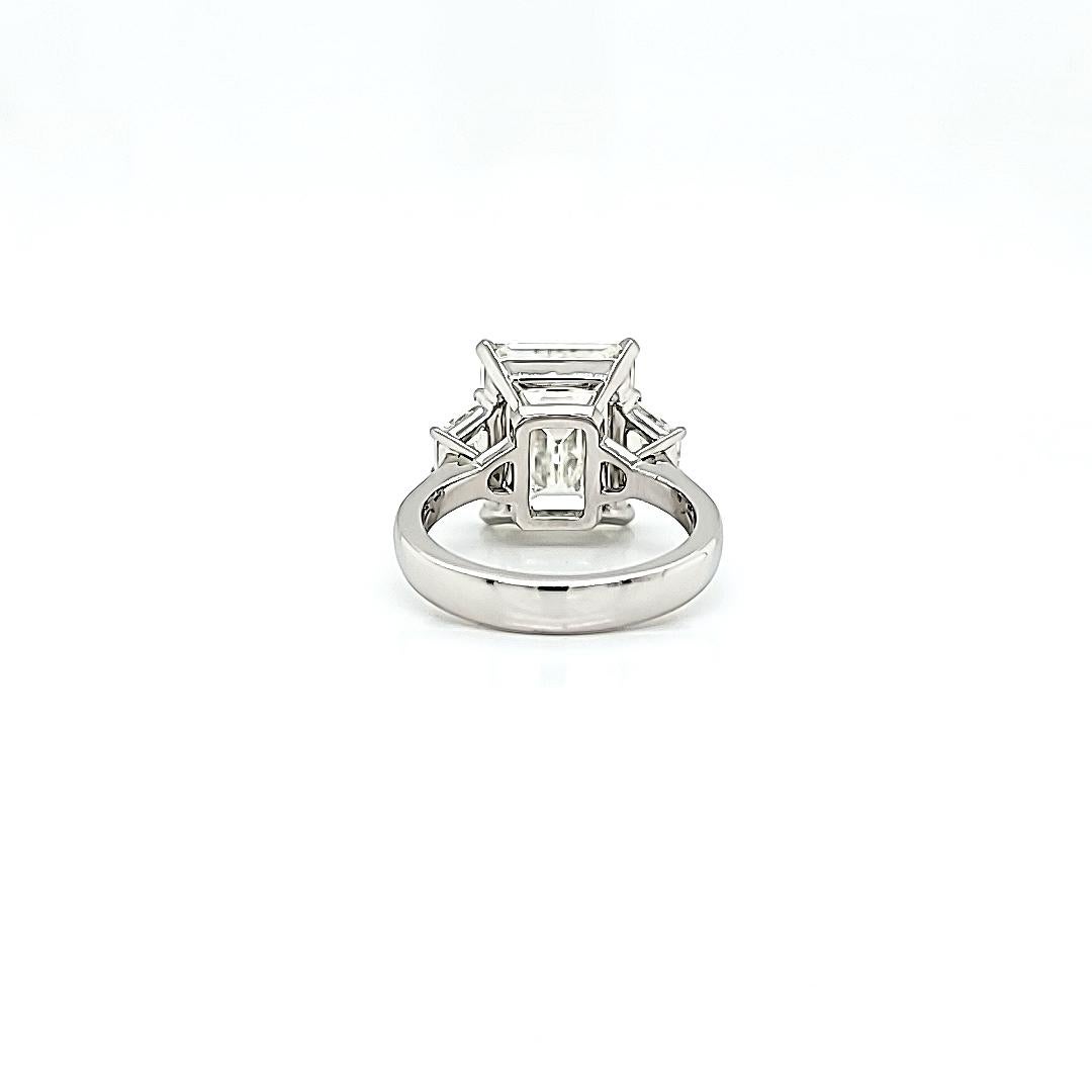 GIA Certified 7.68 Carat Emerald Cut Diamond Three Stone Ring 2