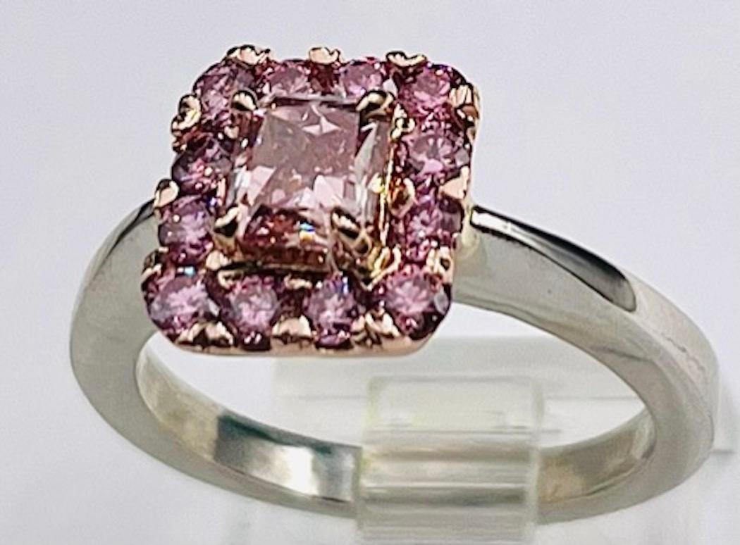 GIA Certified .76Ct Radiant Diamond Natural Fancy Intense Purplish Pink Ring In New Condition For Sale In San Diego, CA