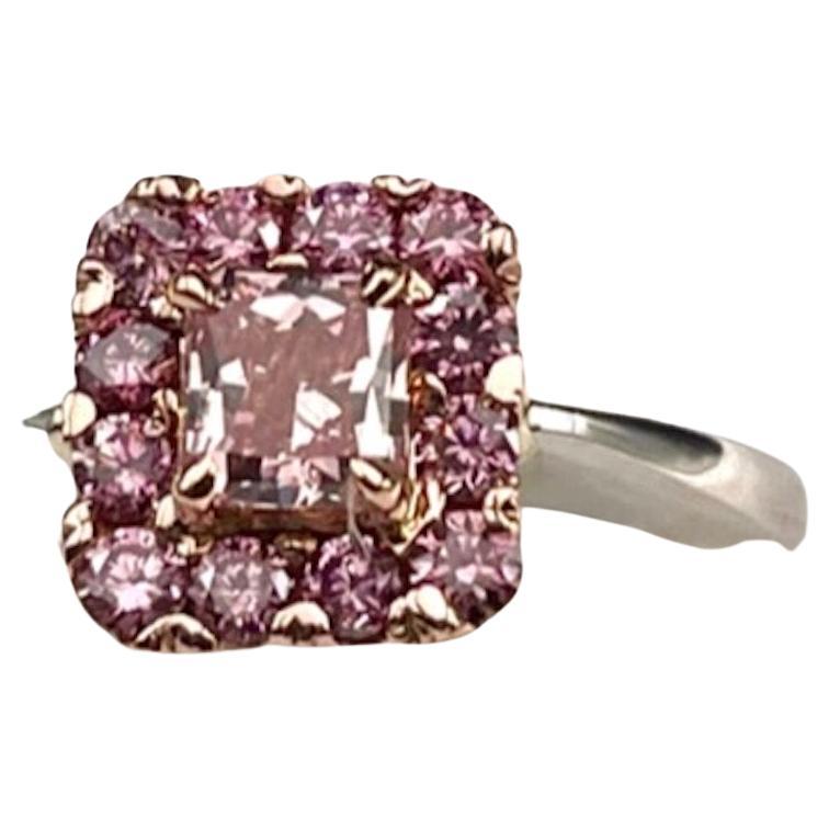 GIA Certified .76Ct Radiant Diamond Natural Fancy Intense Purplish Pink Ring For Sale