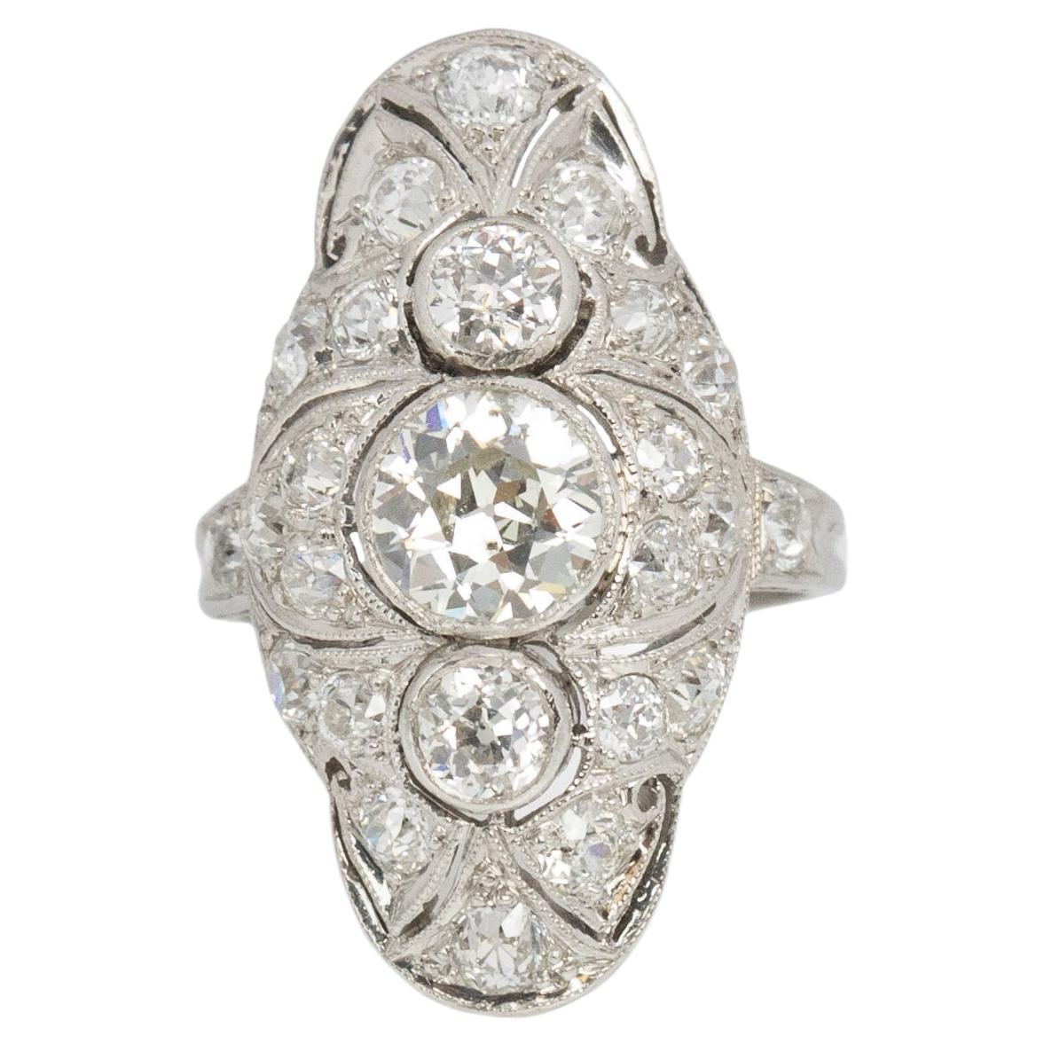 GIA Certified .77 Carat Art Deco Diamond Platinum Engagement Ring For Sale