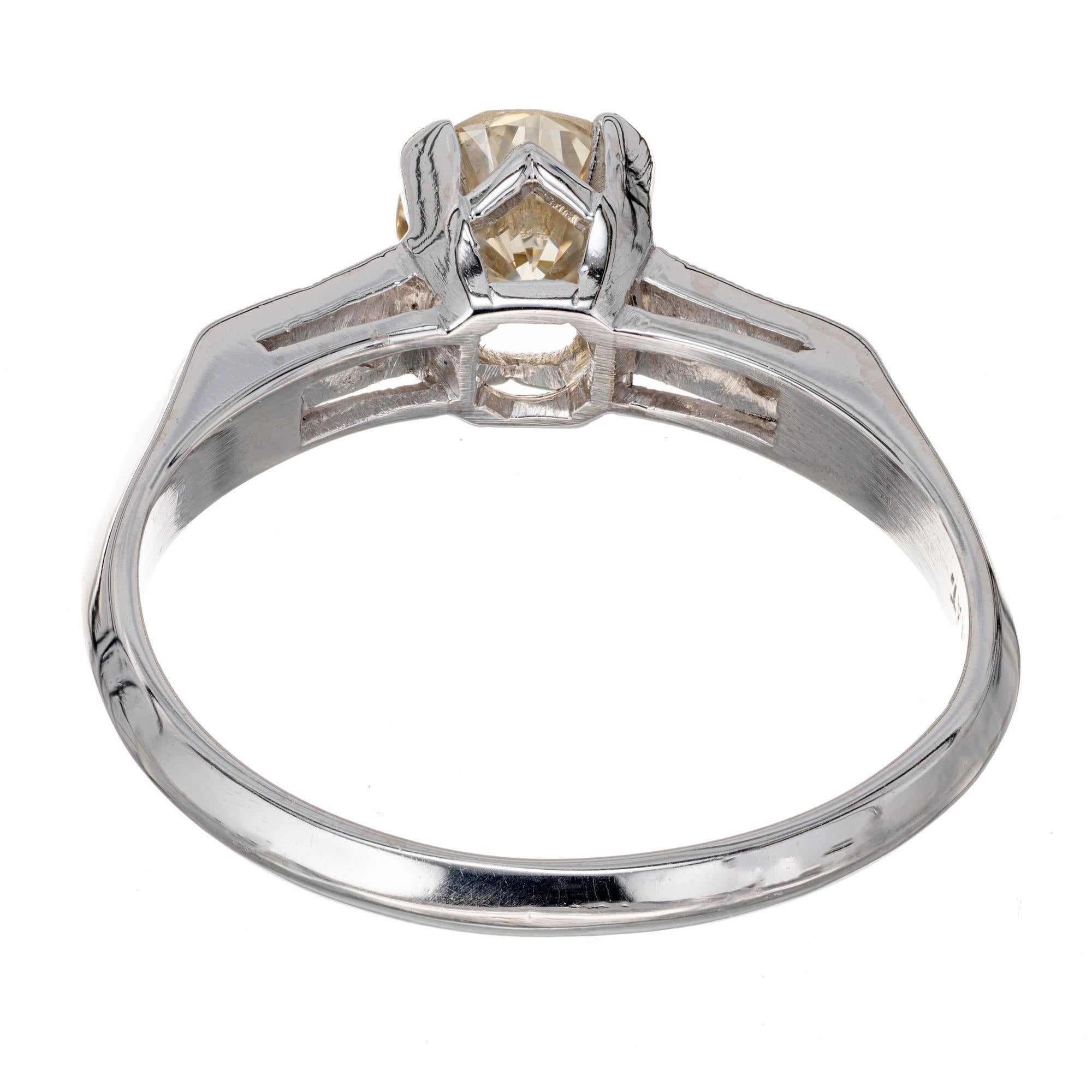Women's GIA Certified .77 Light Brown Yellow Diamond Platinum Engagement Ring For Sale