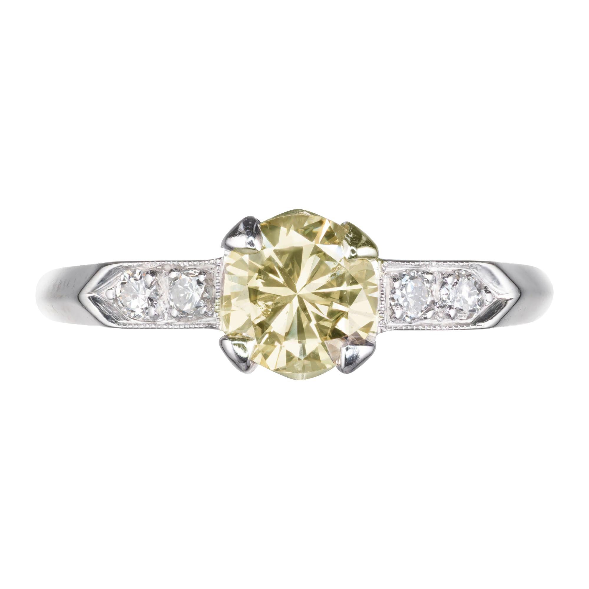 GIA Certified .77 Light Brown Yellow Diamond Platinum Engagement Ring For Sale