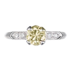 Vintage GIA Certified .77 Light Brown Yellow Diamond Platinum Engagement Ring