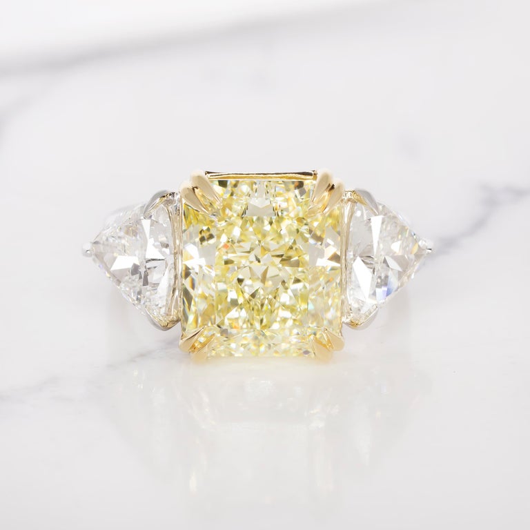 Modern GIA Certified 7.70 Carat Emerald Cut Fancy Intense Yellow Diamond Ring  For Sale
