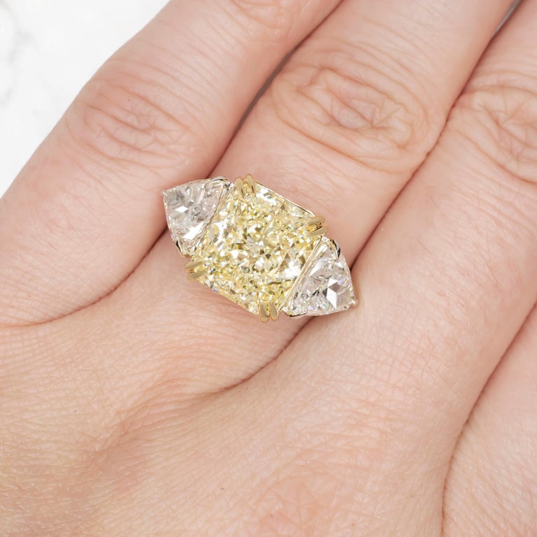 GIA Certified 7.70 Carat Emerald Cut Fancy Intense Yellow Diamond Ring  For Sale 1