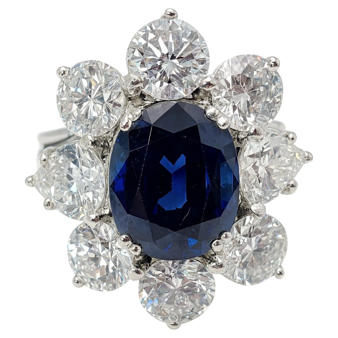 GIA Certified 7.70 Carat Natural Sapphire Diamond Gold Ring For Sale