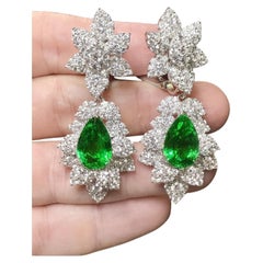 GIA Certified 7.71 Carat Pear Shape Emerald & Diamond Earrings