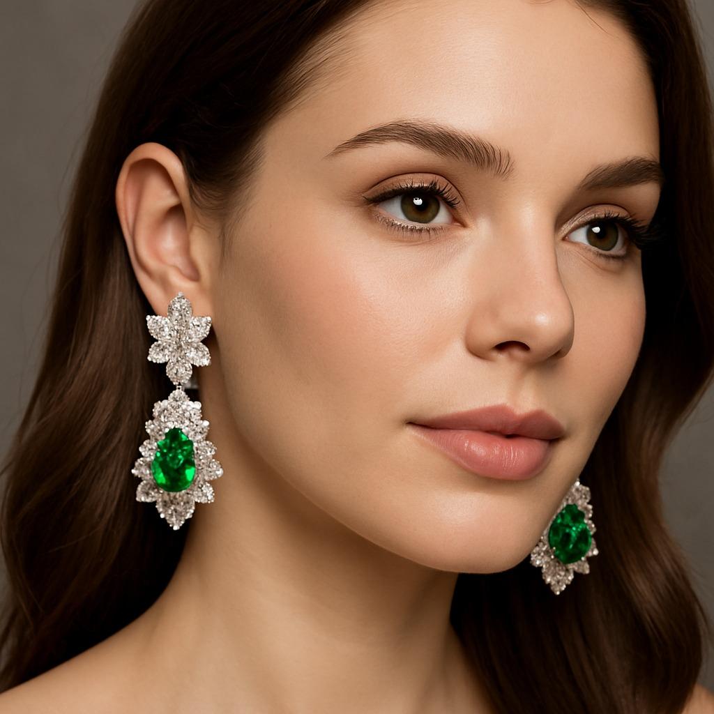 GIA-zertifizierte 7,71 Karat Smaragd & Diamant-Ohrringe in Birnenform (Zeitgenössisch) im Angebot