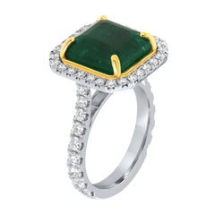 GIA Certified 7.74 Carat Green Emerald Asscher Shape Halo Diamond Ring