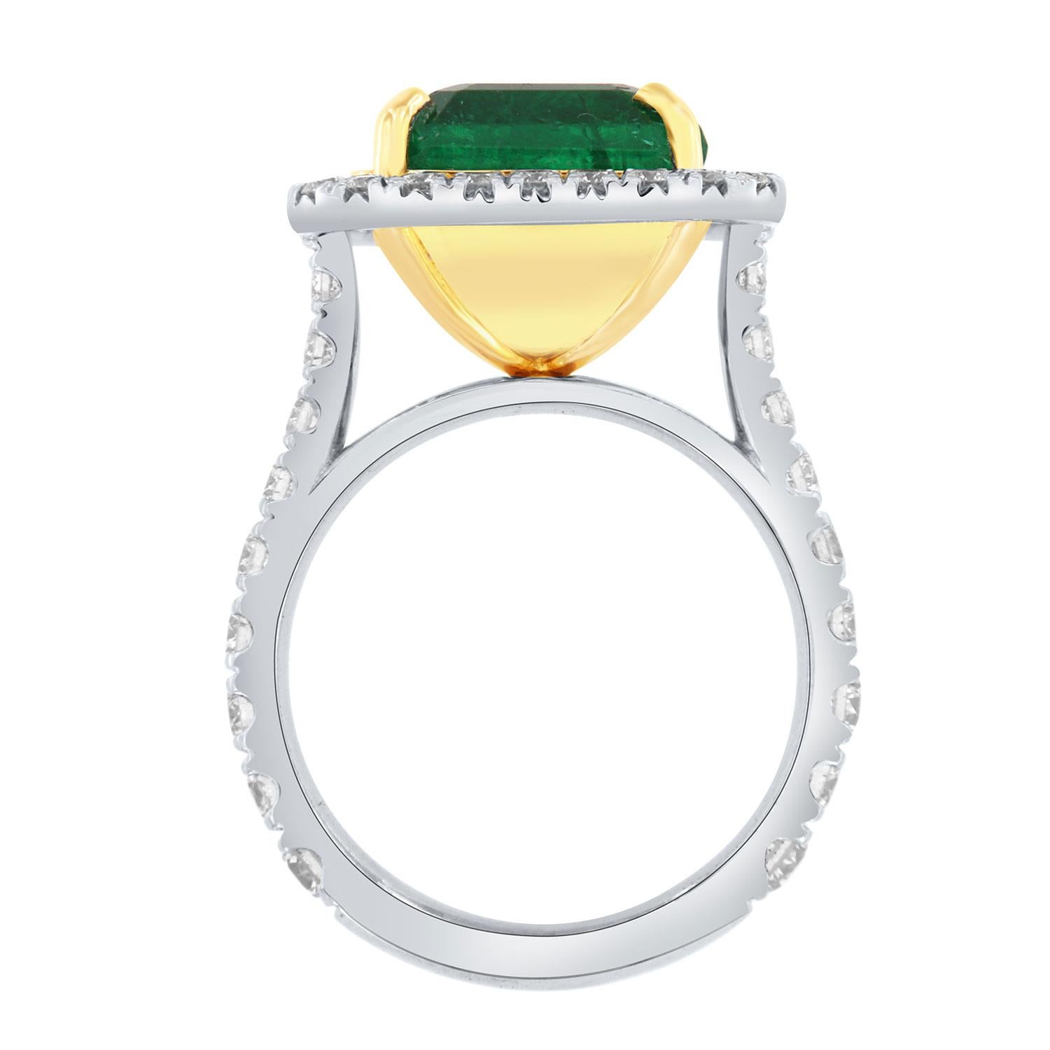 GIA Certified 7.74 Carat Green Emerald Asscher Shape Halo Diamond Ring In New Condition For Sale In San Francisco, CA