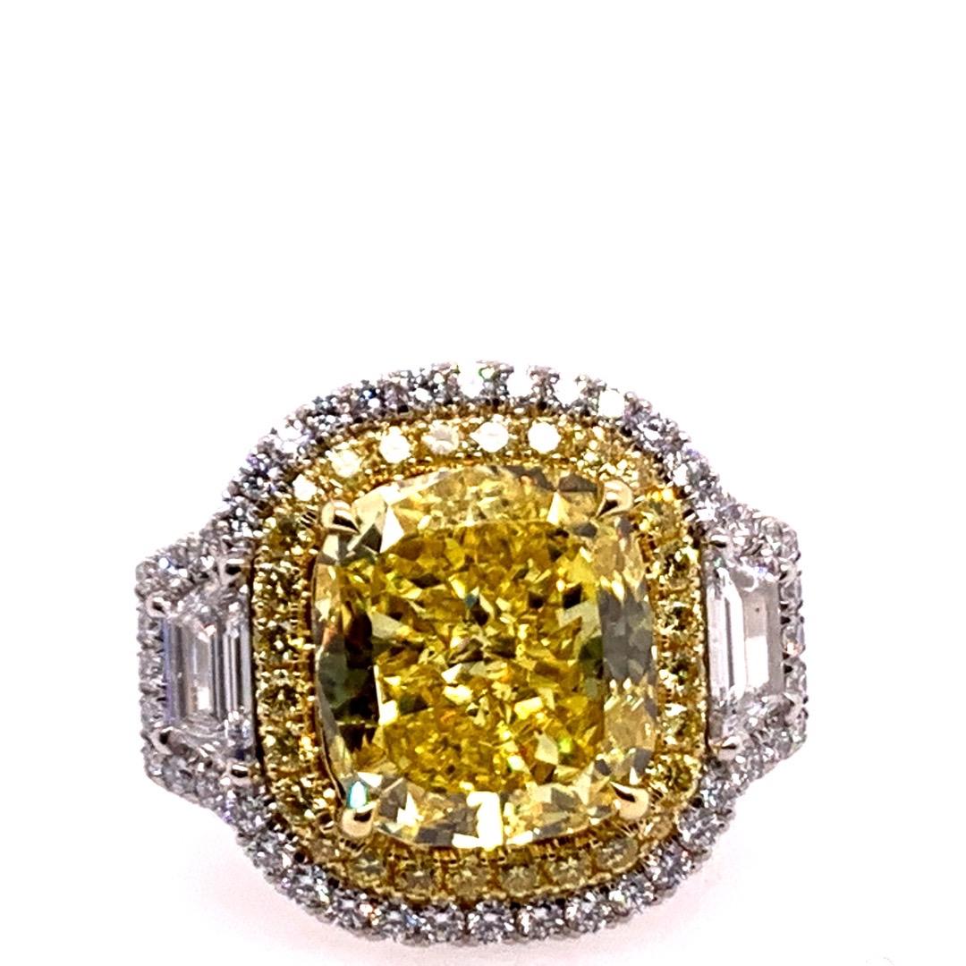 GIA Certified 7.74 Carat Natural Fancy Vivid Yellow Diamond Modern Platinum Ring 2