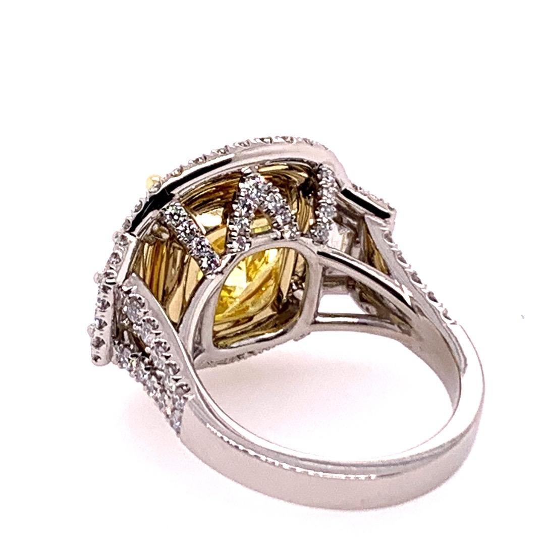 GIA Certified 7.74 Carat Natural Fancy Vivid Yellow Diamond Modern Platinum Ring 3