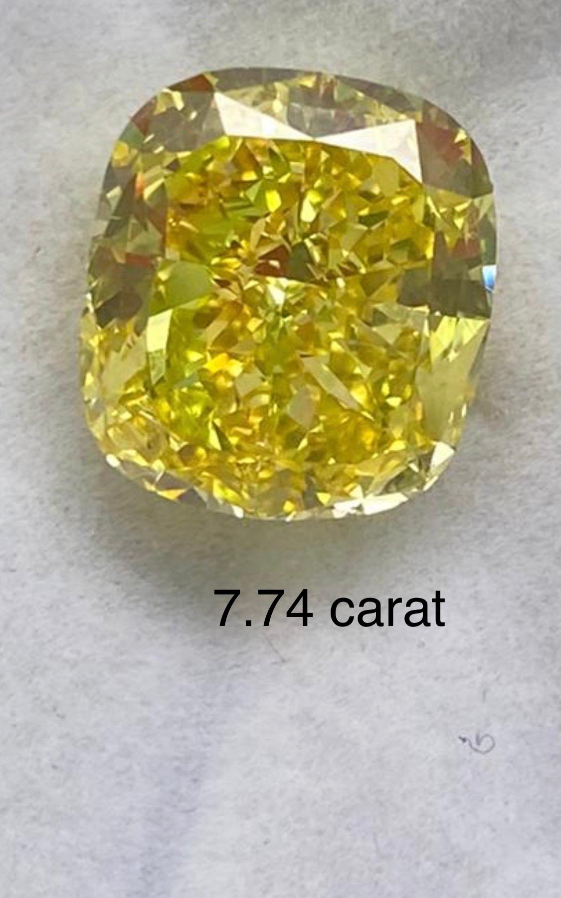 GIA Certified 7.74 Carat Natural Fancy Vivid Yellow Diamond Modern Platinum Ring 4