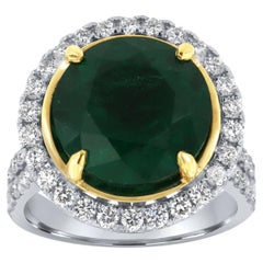 GIA Certified 7.77 Carat Round Green Emerald Platinum & Yellow Gold Diamond Ring