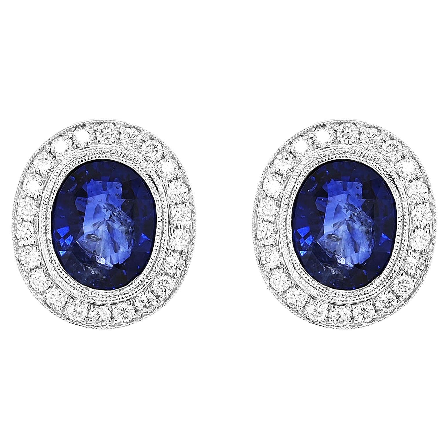 GIA Certified 7.77 Carat Sapphire and White Diamond White Gold Earrings