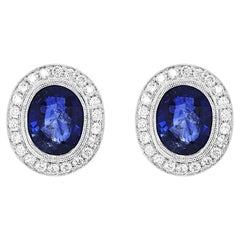 Boucles d'oreilles en or blanc avec saphirs de 7,77 carats et diamants blancs certifiés GIA