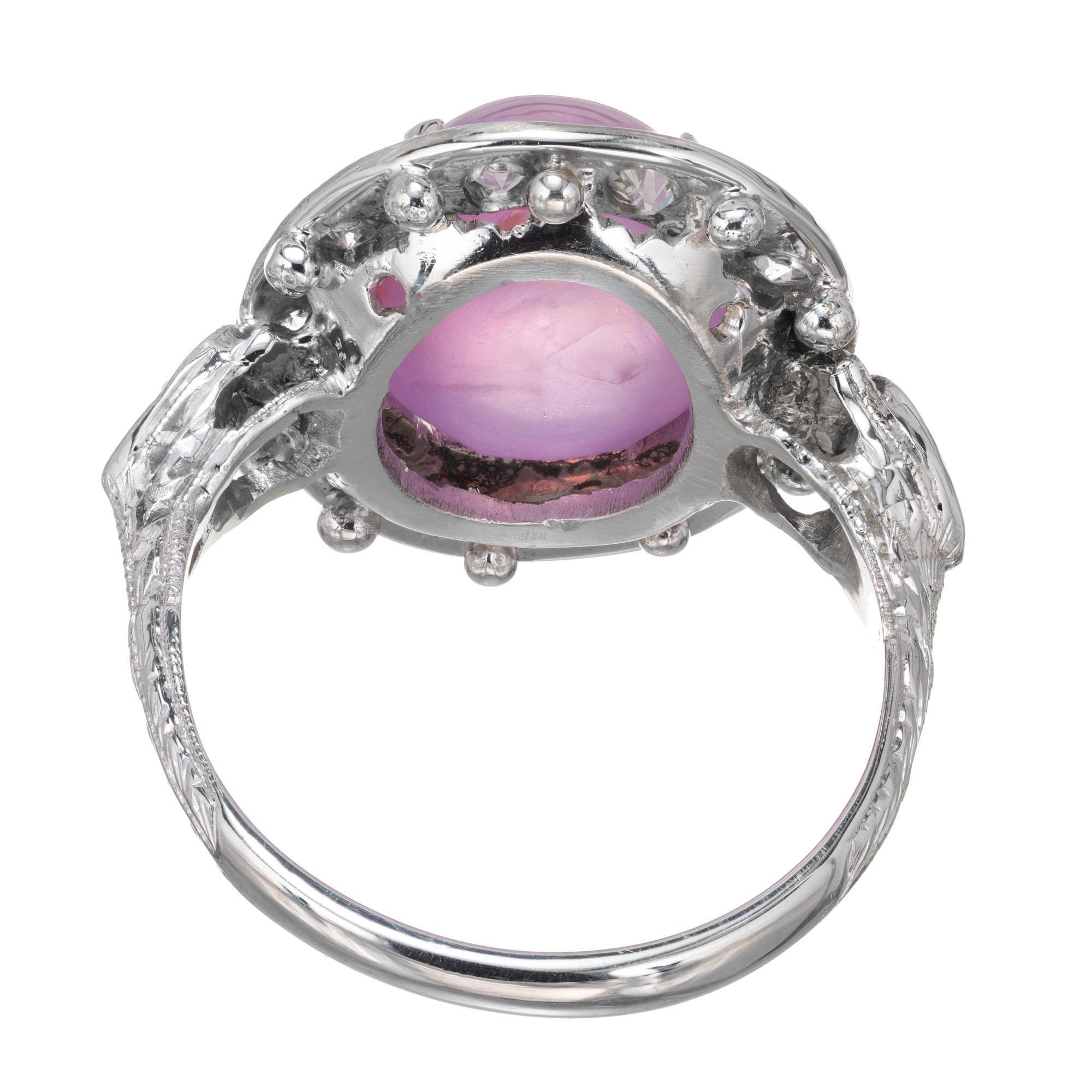 GIA-zertifizierter 7,77 Karat Sternsaphir-Diamant-Cabochon-Ring aus Weißgold im Zustand „Gut“ im Angebot in Stamford, CT