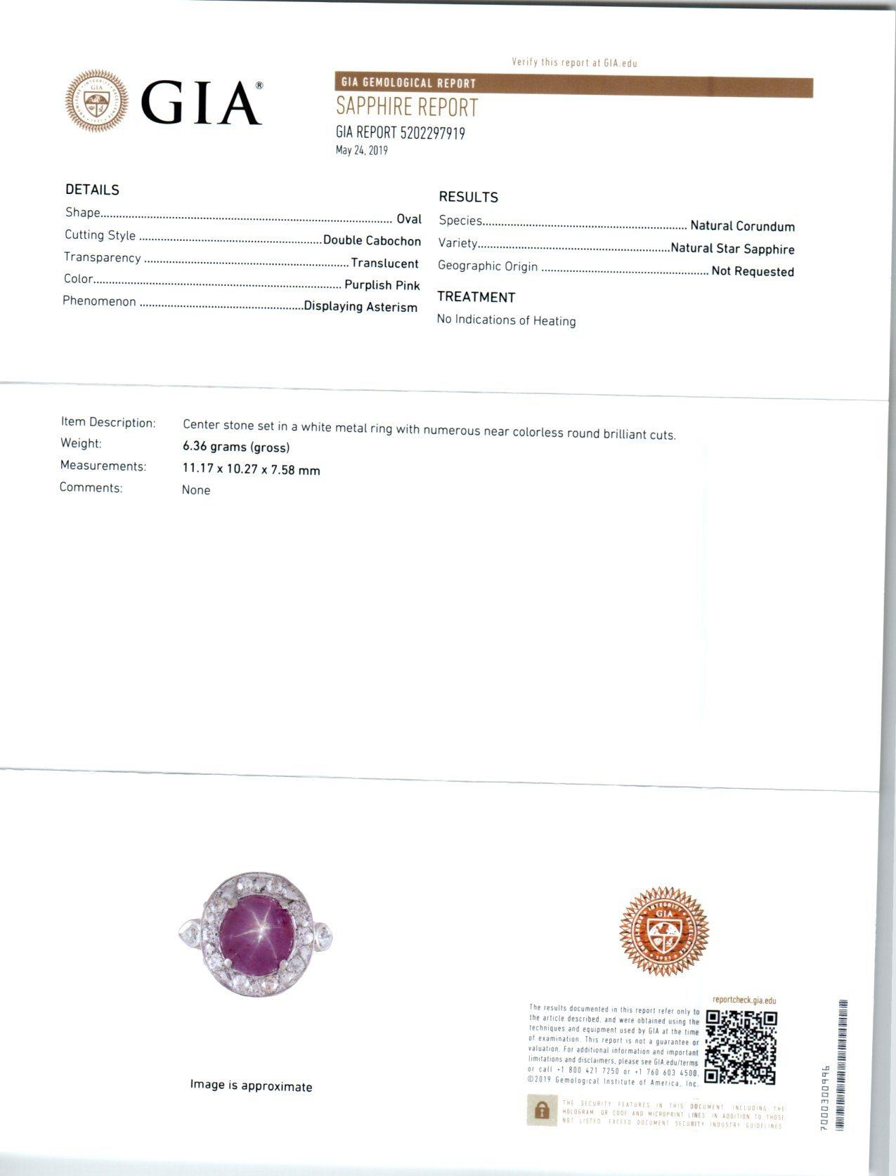 GIA-zertifizierter 7,77 Karat Sternsaphir-Diamant-Cabochon-Ring aus Weißgold im Angebot 2