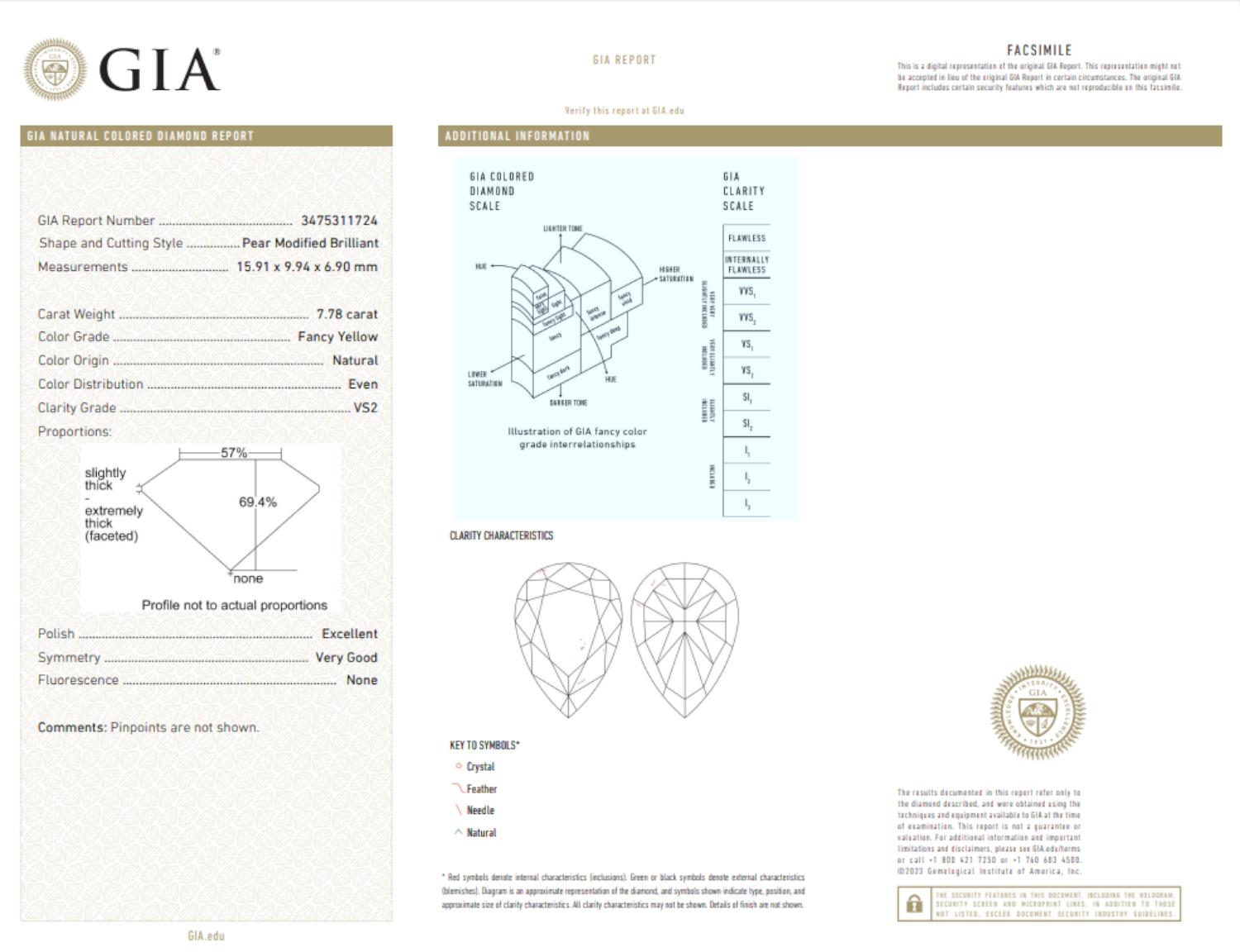 GIA-zertifizierter 7,78 Karat Fancy intensiv gelber Diamant VS Reinheit Verlobungsring (Zeitgenössisch) im Angebot