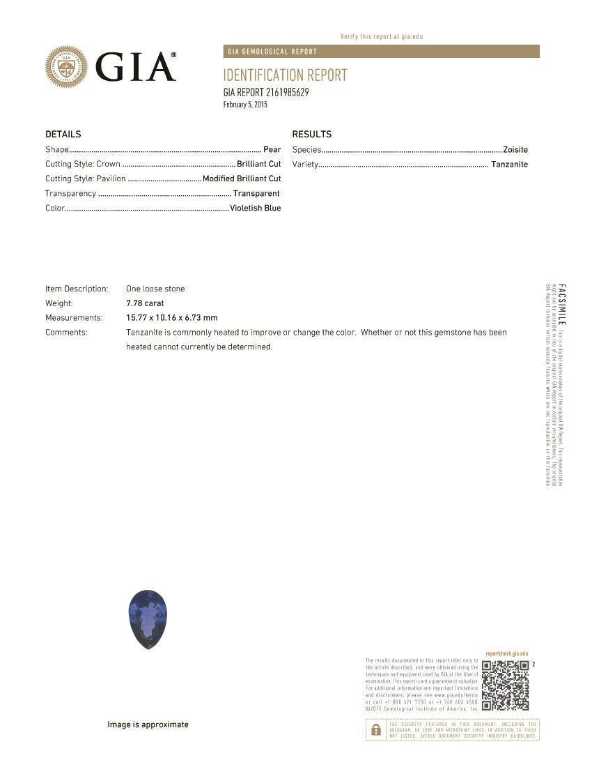 GIA zertifiziert 7,78 Karat birnenförmige Tansanit-Halskette mit 1,29 Karat Diamanten im Zustand „Neu“ im Angebot in Los Angeles, CA