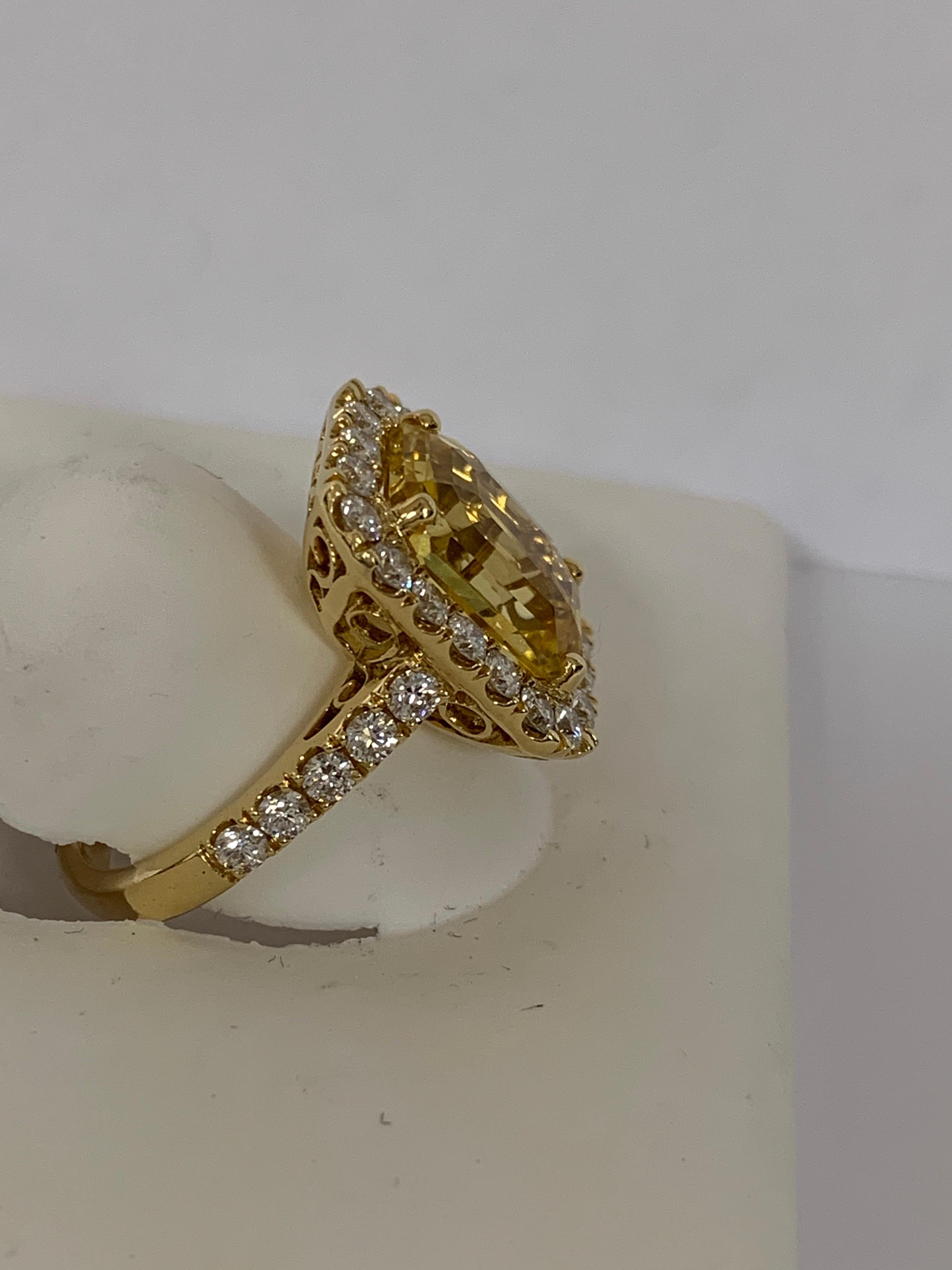 Modern GIA Certified 7.79 Carat Yellow Sapphire Diamond Ring
