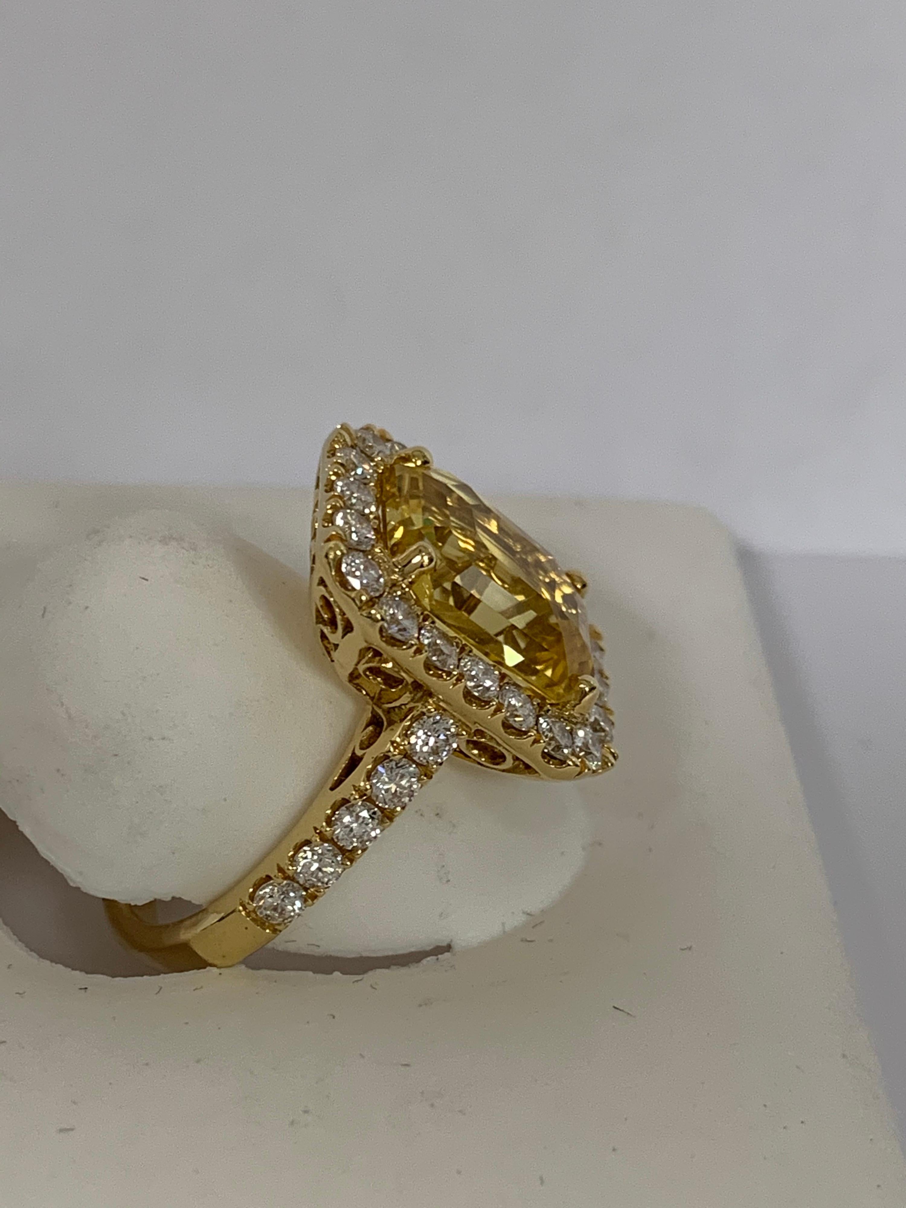 GIA Certified 7.79 Carat Yellow Sapphire Diamond Ring In New Condition In Trumbull, CT