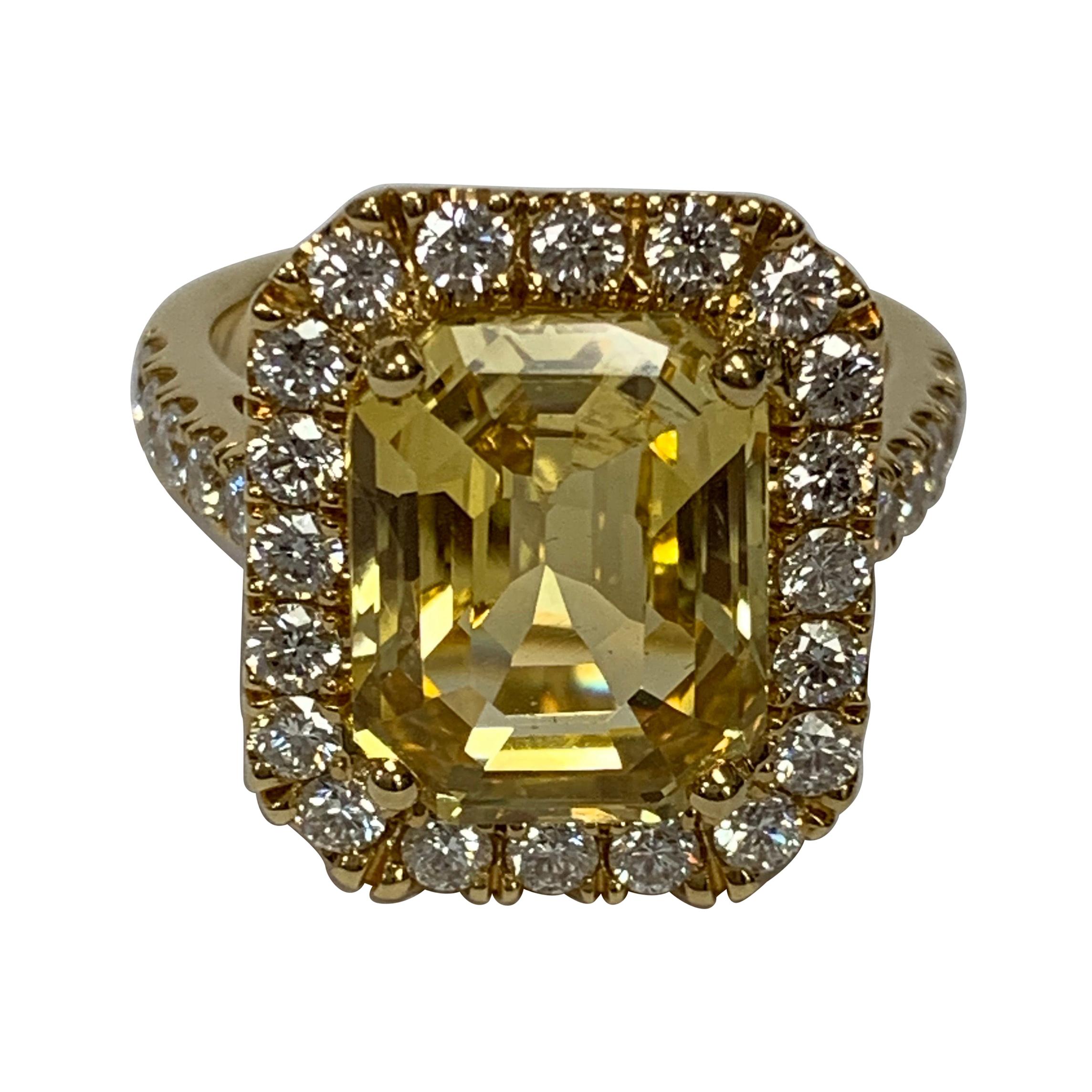 GIA Certified 7.79 Carat Yellow Sapphire Diamond Ring
