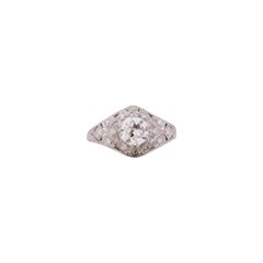 GIA Certified .78 Carat Art Deco Diamond Platinum Engagement Ring