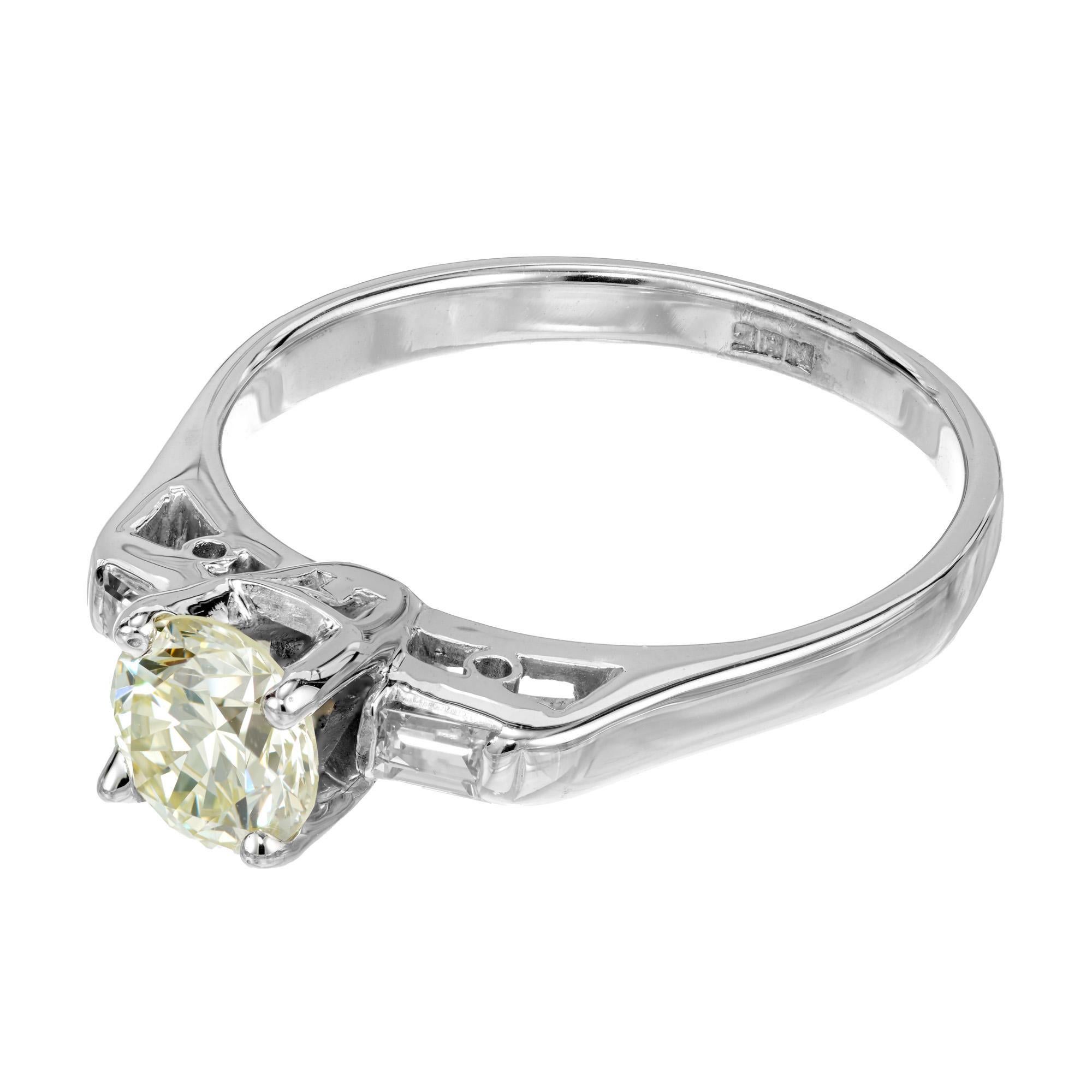 Round Cut Gia Certified .78 Carat Round Yellow Diamond White Gold Art Deco Engagement Ring For Sale