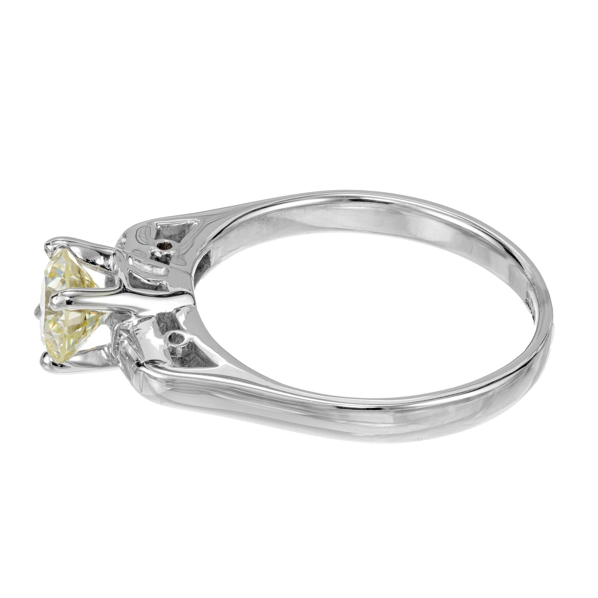 Women's Gia Certified .78 Carat Round Yellow Diamond White Gold Art Deco Engagement Ring For Sale