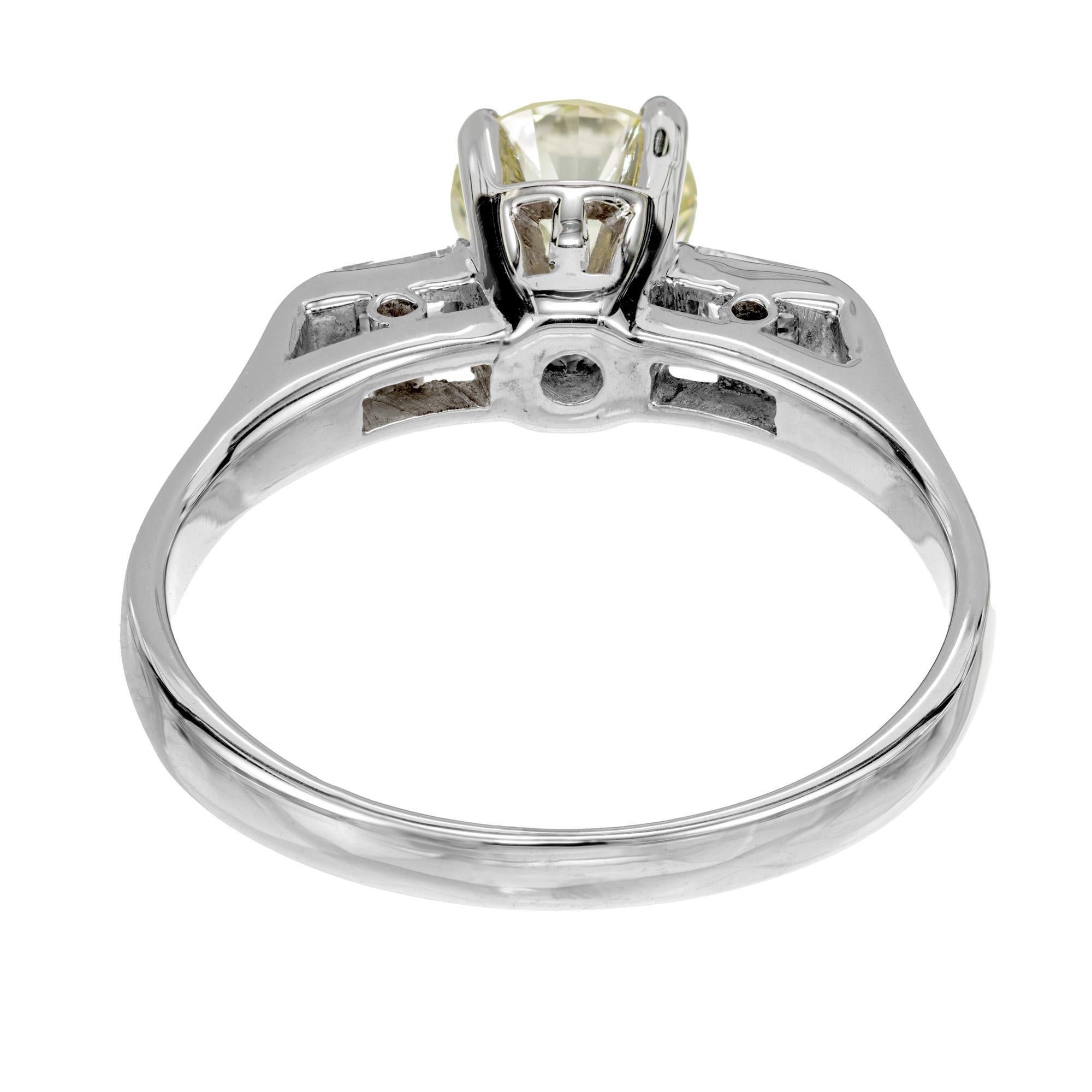Gia Certified .78 Carat Round Yellow Diamond White Gold Art Deco Engagement Ring For Sale 1
