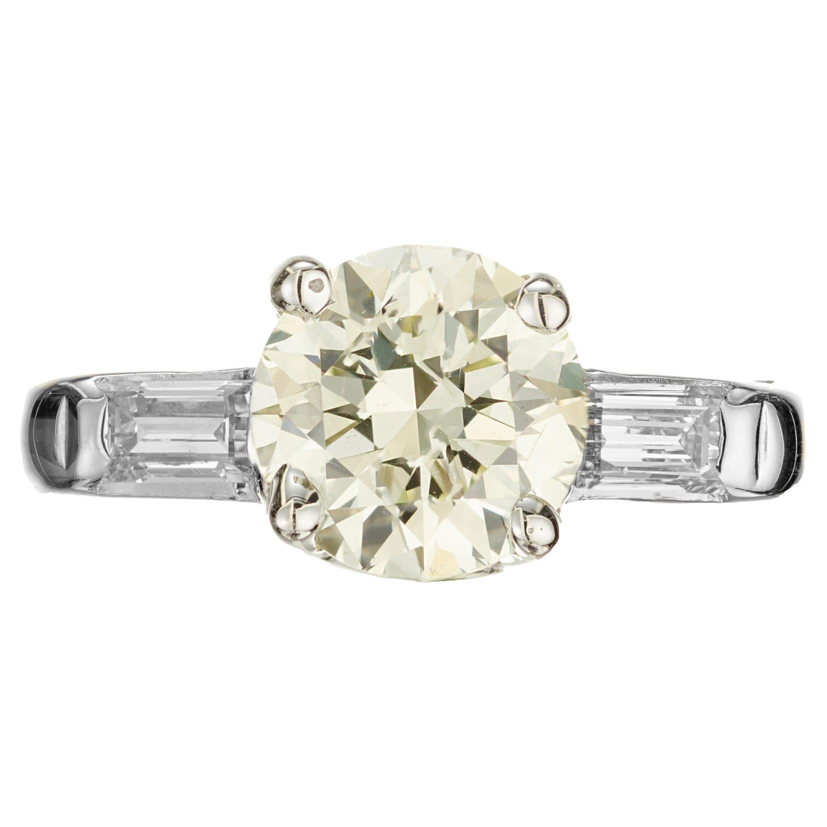 Gia Certified .78 Carat Round Yellow Diamond White Gold Art Deco Engagement Ring For Sale