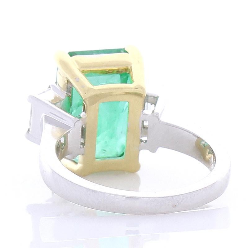 Women's GIA Certified 7.80 Carat Emerald Cut Emerald and Diamond Two-Tone Cocktail Ring