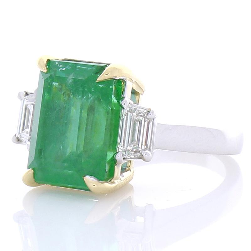 GIA Certified 7.80 Carat Emerald Cut Emerald and Diamond Two-Tone Cocktail Ring 1