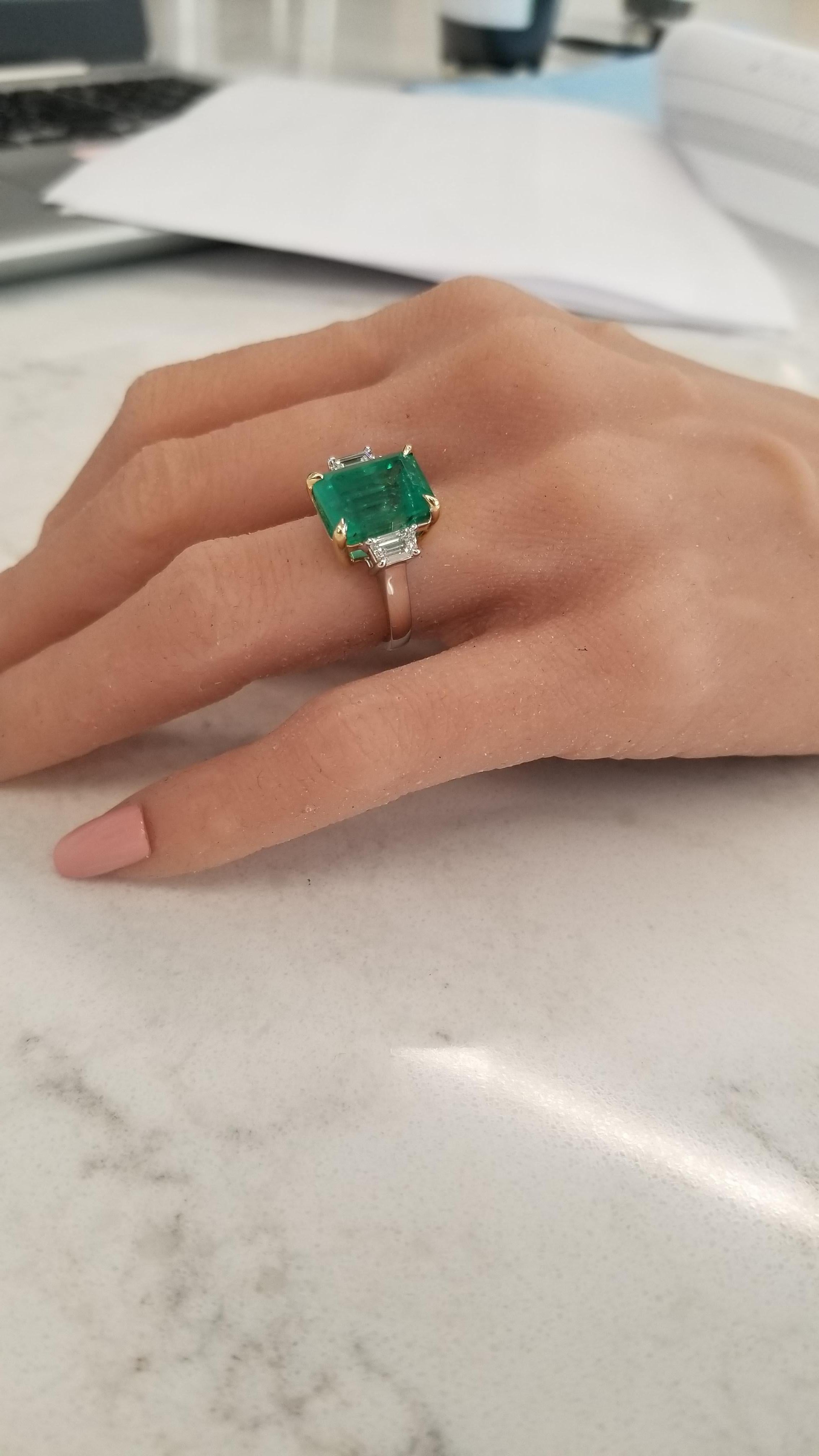 GIA Certified 7.80 Carat Emerald Cut Emerald and Diamond Two-Tone Cocktail Ring In New Condition In Chicago, IL