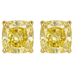 GIA-zertifizierte 7,80 Karat Fancy Yellow Cushion Diamond 18K Gelbgold Ohrringe