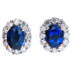 GIA Certified 7.81ct Natural Royal Blue Sapphire Diamond Earrings 14kt*