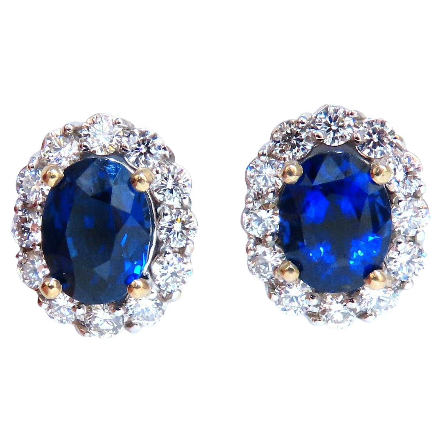 GIA Certified 7.81ct Natural Royal Blue Sapphire Diamond Earrings 14kt