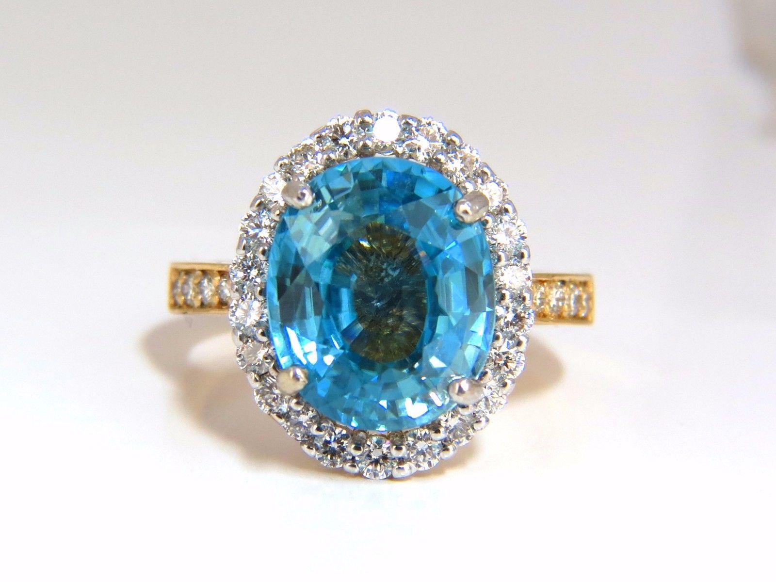 GIA Certified 7.83 Carat Natural Greenish Blue Zircon Diamonds Ring Halo Raised For Sale 2