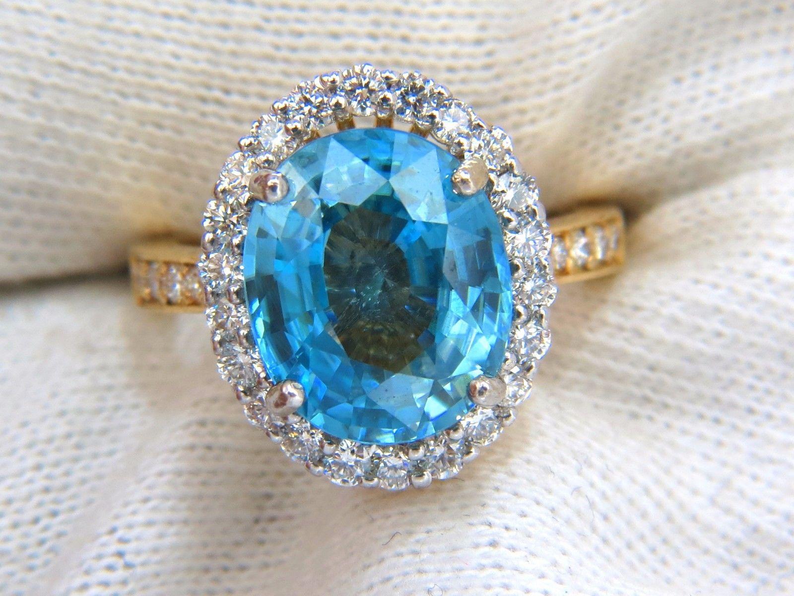 Oval Cut GIA Certified 7.83 Carat Natural Greenish Blue Zircon Diamonds Ring Halo Raised For Sale