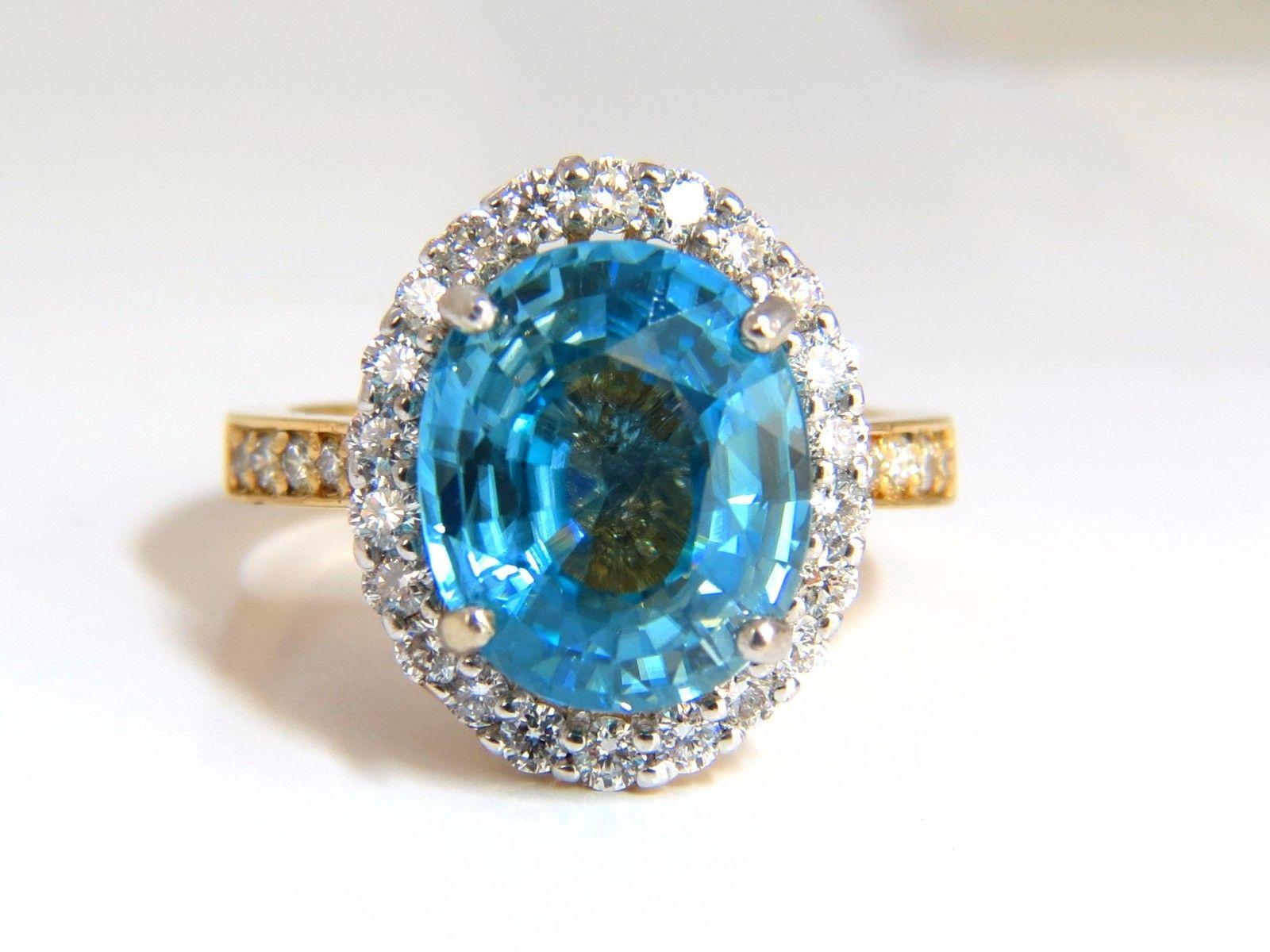 GIA Certified 7.83 Carat Natural Greenish Blue Zircon Diamonds Ring Halo Raised In New Condition For Sale In New York, NY