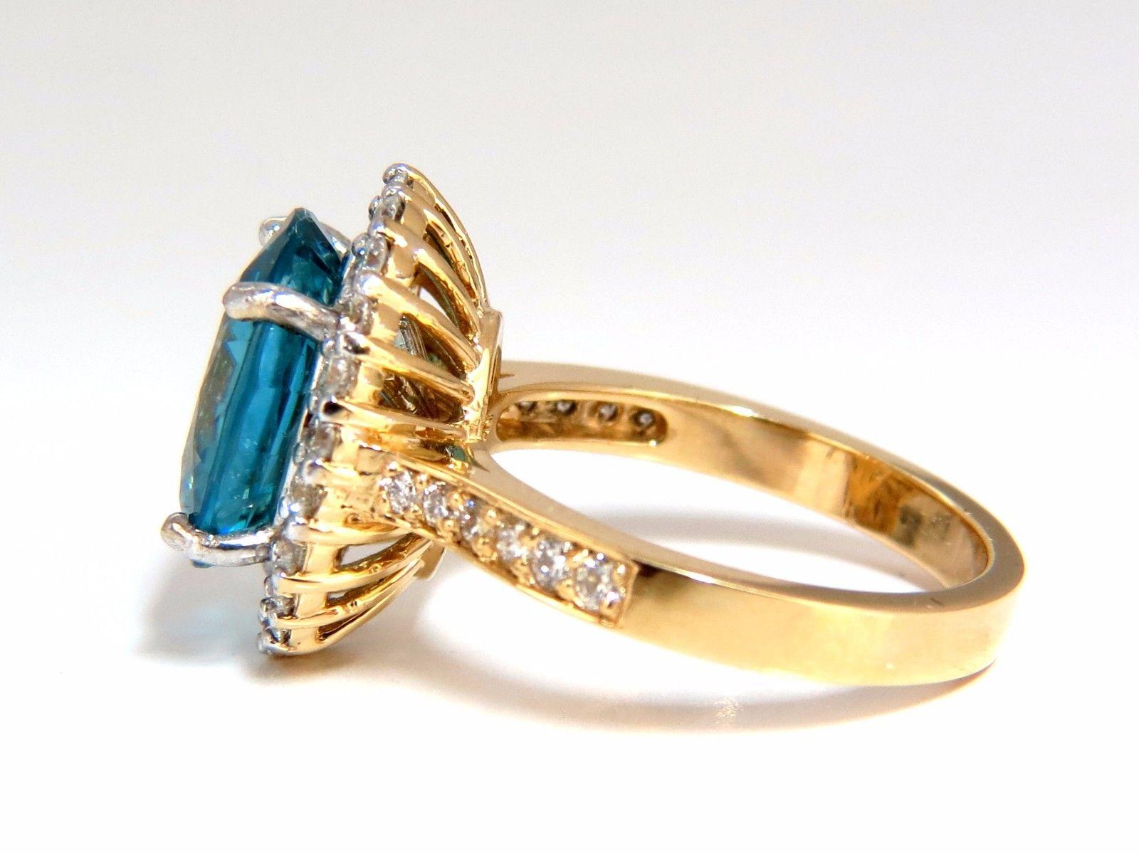 GIA Certified 7.83 Carat Natural Greenish Blue Zircon Diamonds Ring Halo Raised For Sale 1