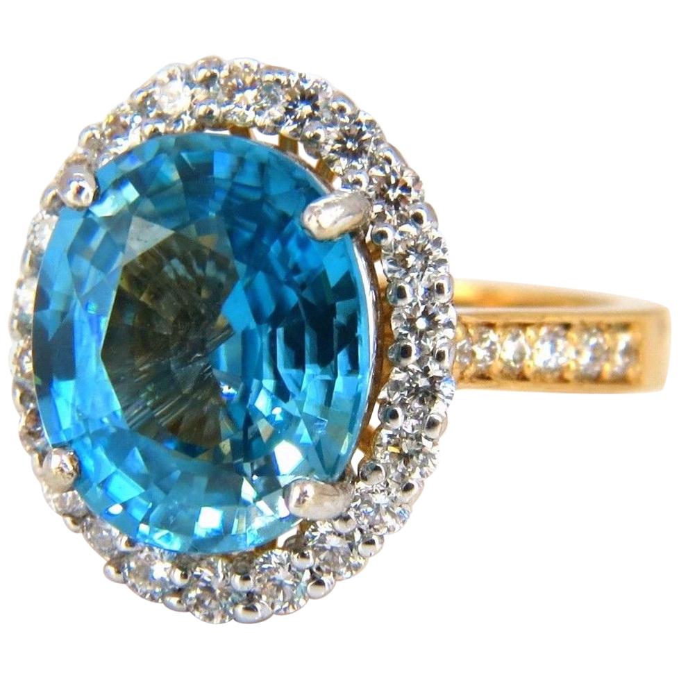 GIA Certified 7.83 Carat Natural Greenish Blue Zircon Diamonds Ring Halo Raised For Sale