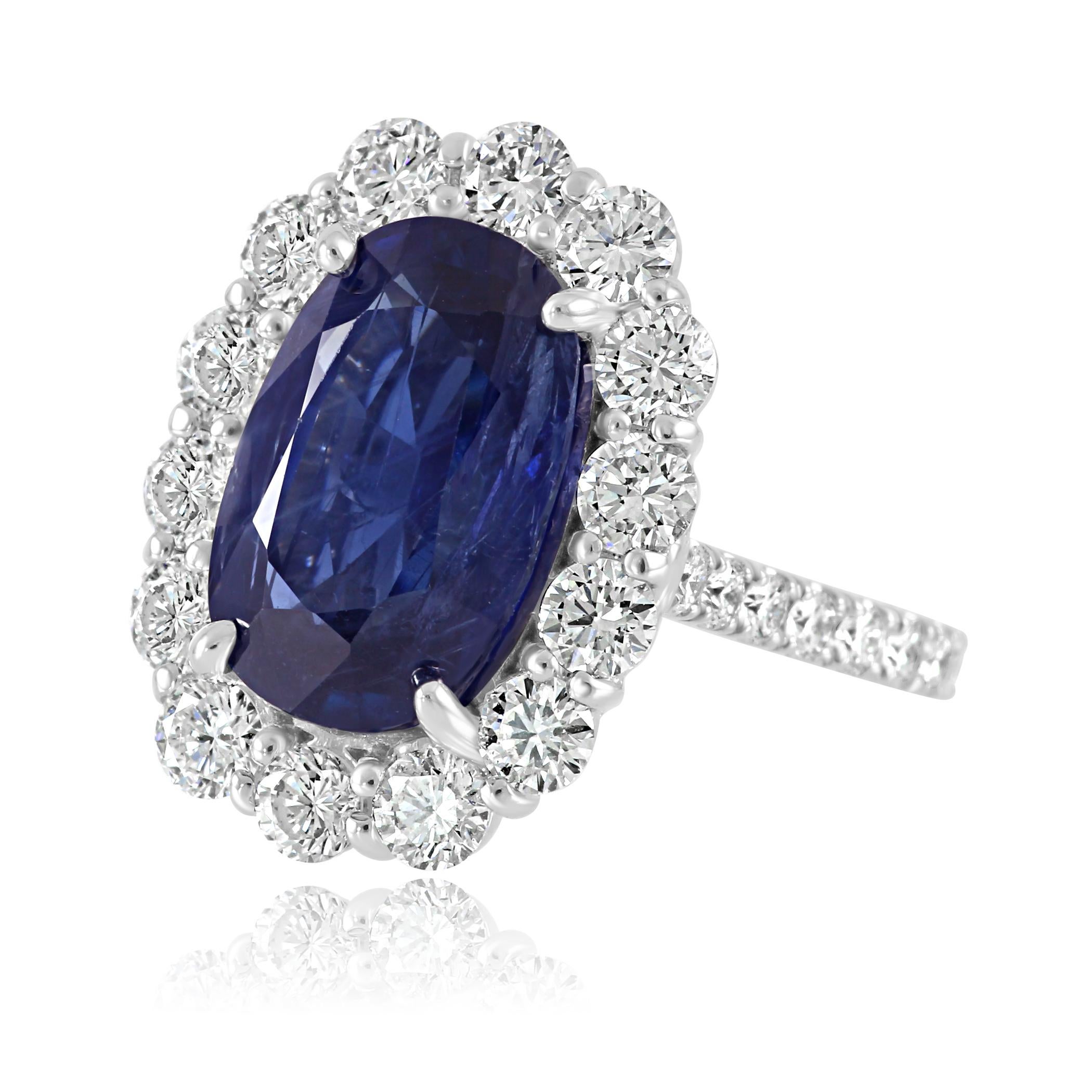 Modern GIA Certified 7.85 Carat No Heat Burma Sapphire Diamond Halo White Gold Ring