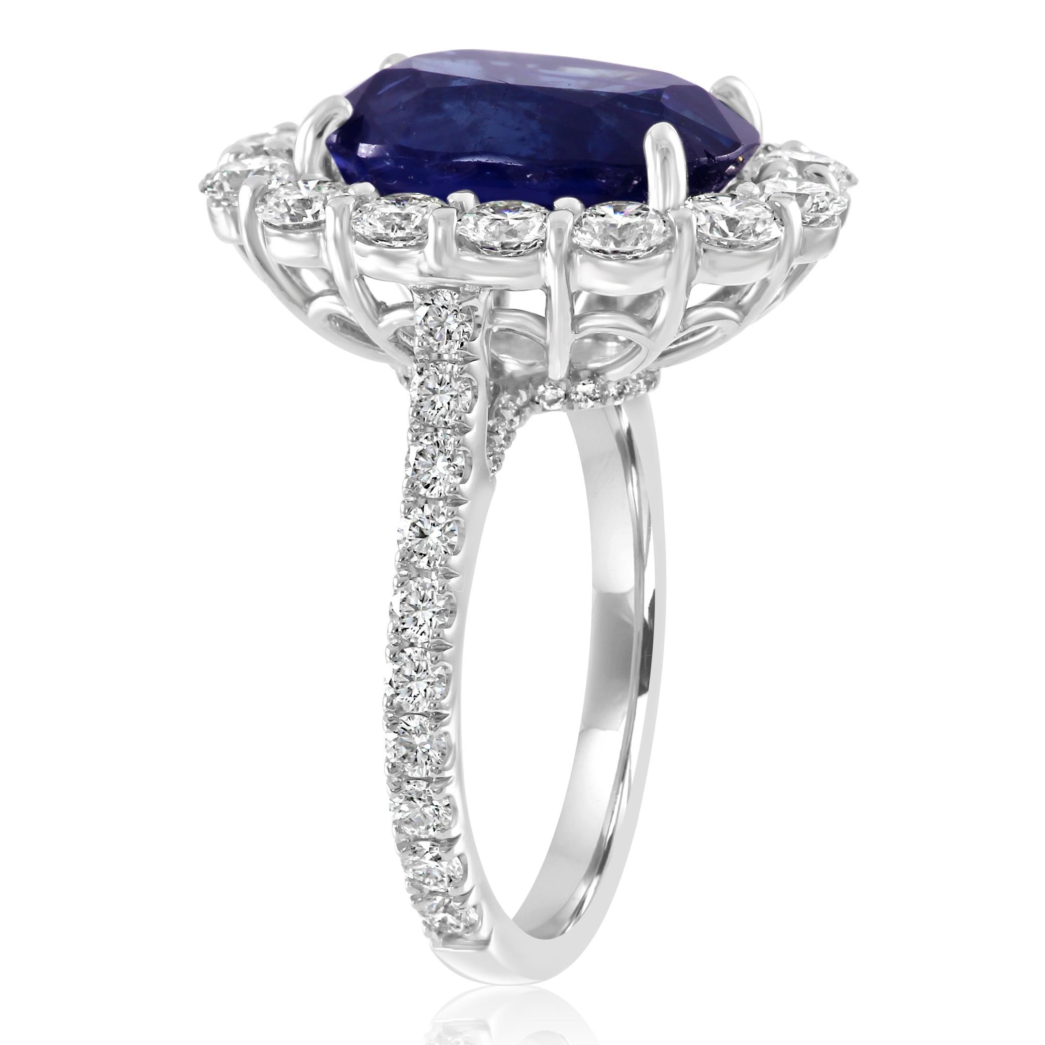 GIA Certified 7.85 Carat No Heat Burma Sapphire Diamond Halo White Gold Ring In New Condition In NEW YORK, NY