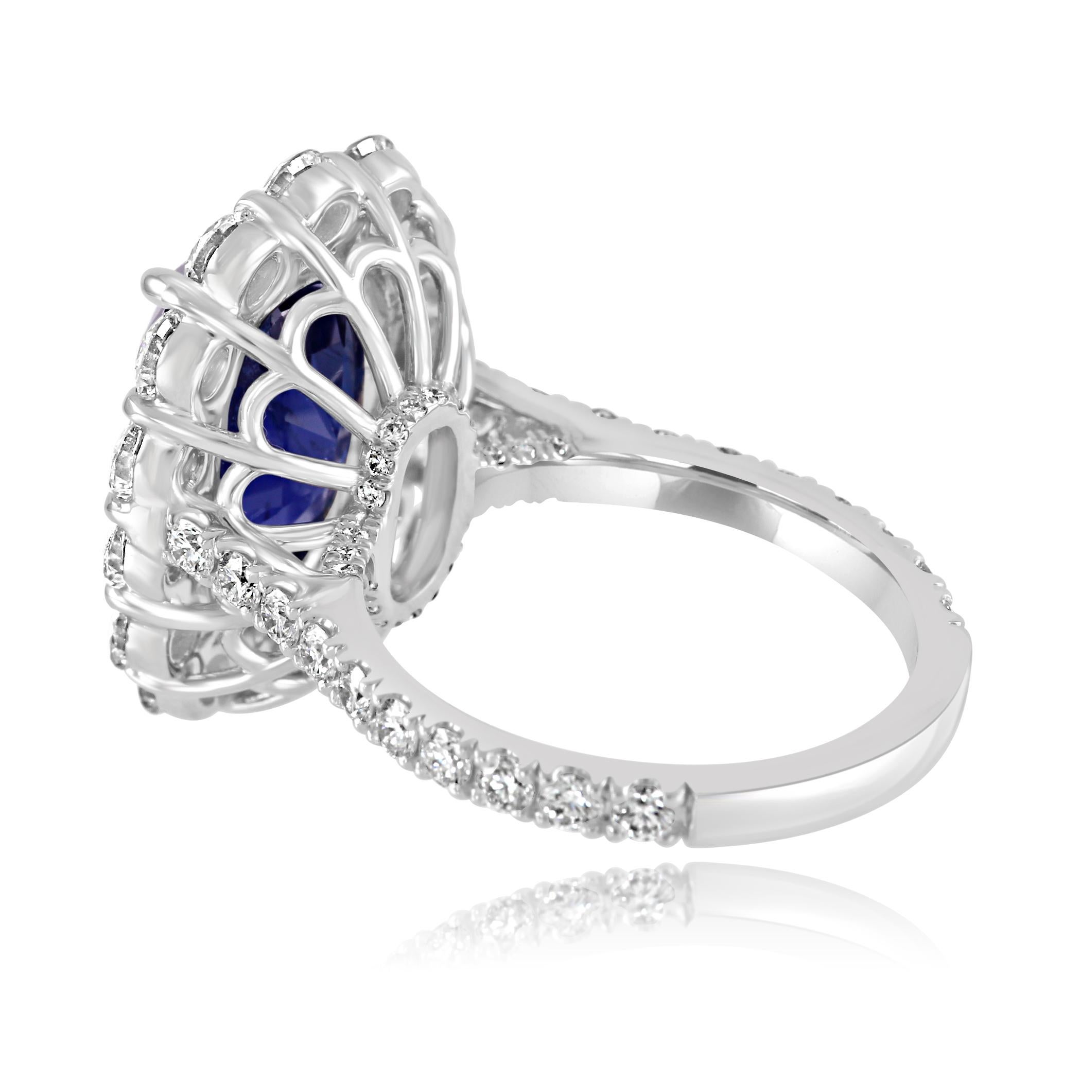 GIA Certified 7.85 Carat No Heat Burma Sapphire Diamond Halo White Gold Ring 2