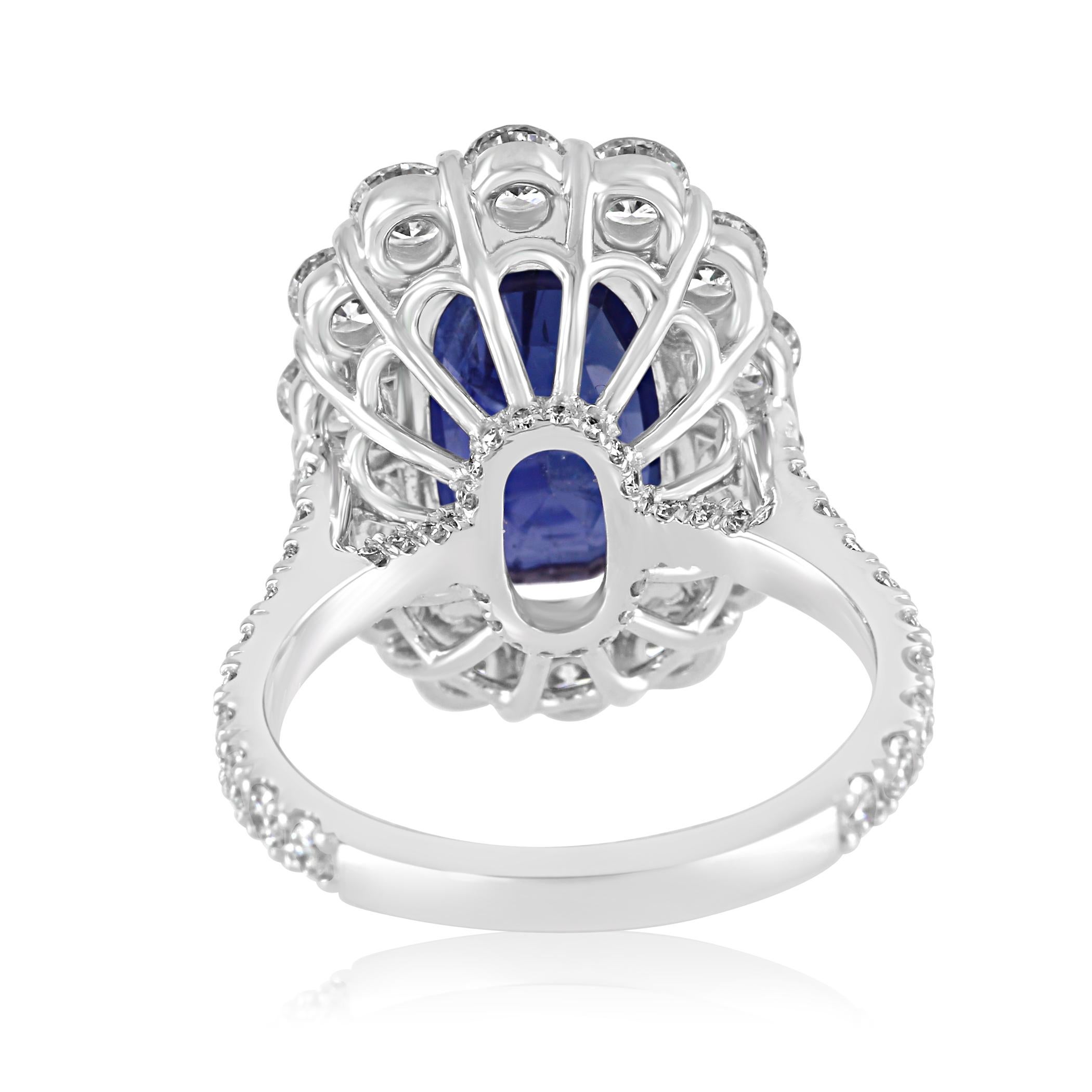 GIA Certified 7.85 Carat No Heat Burma Sapphire Diamond Halo White Gold Ring 3