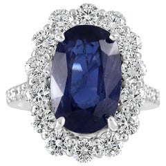 GIA Certified 7.85 Carat No Heat Burma Sapphire Diamond Halo White Gold Ring