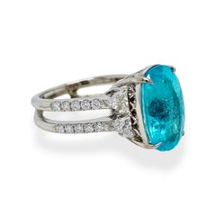 GIA Certified 7.85 Carat Paraiba Tourmaline Fancy Round Diamond White Gold Ring