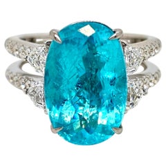 GIA Certified 7.85 Carat Paraiba Tourmaline Fancy Round Diamond White Gold Ring